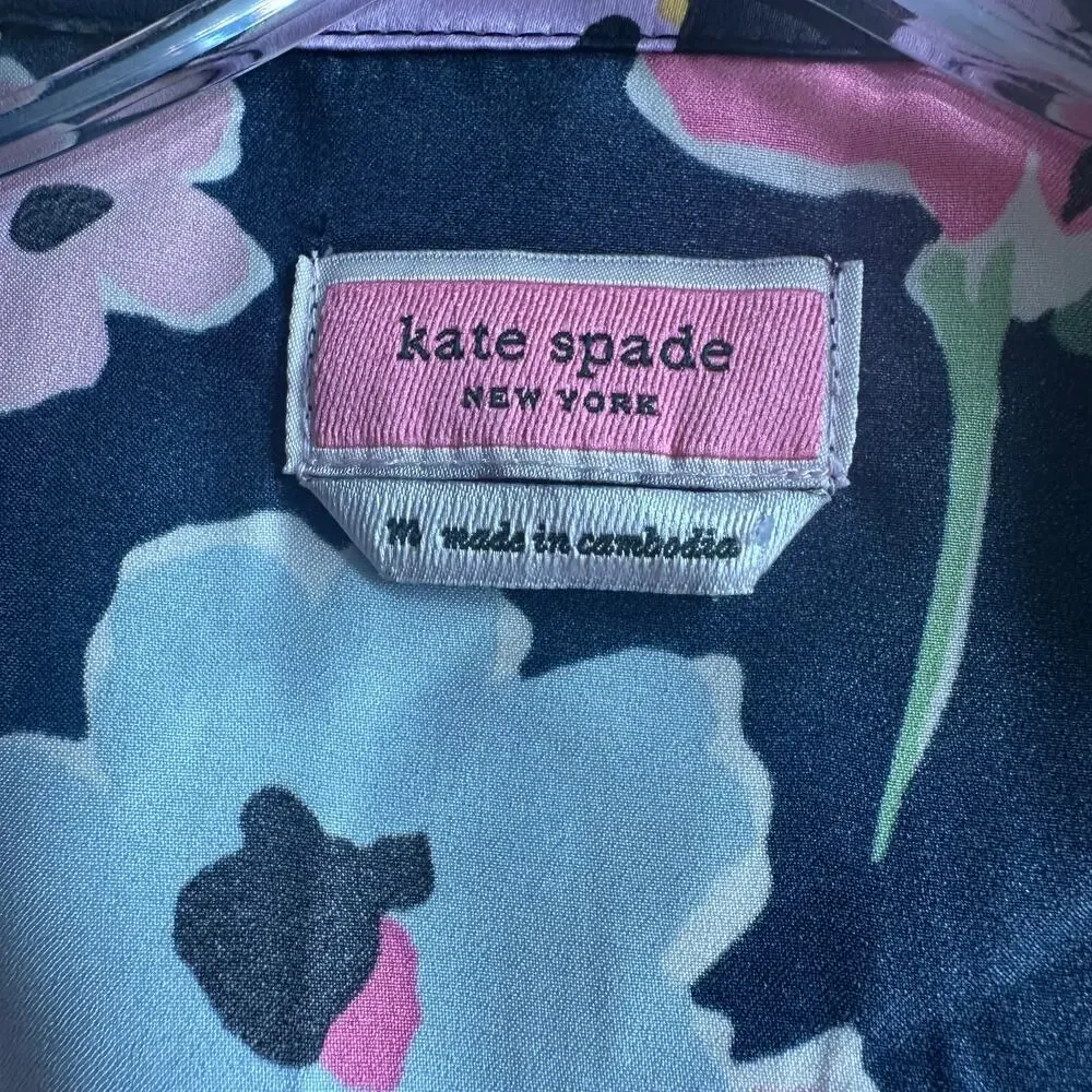 Kate Spade Floral Pajama Set Womens Medium Navy Pink Colorful Lounge 2-Piece PJs